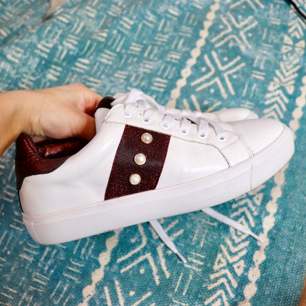 White Steve Madden Sneakers with Pearl Accent